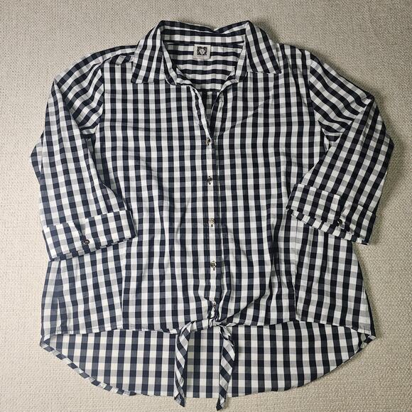 Anne Klein Black and White Button Up High Low with Front Tie Large - Picture 5 of 10